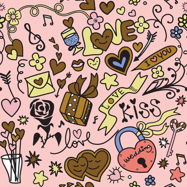 Ystävänpäivä teema doodle setti. Perinteiset romanttiset symbolit: sydämen muodot, amorit, nuolet, lahjapakkaus, jälkiruoat, kyyhkyset, joutsenet, rakkauden avain, maljakko, rakkauskirjeet. Vapaa ehand vektori piirustus
. - Vektori, kuva