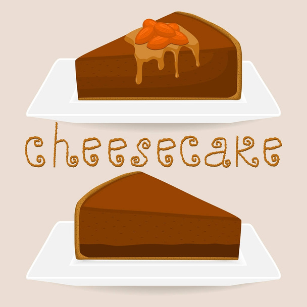 Slice cheesecake lies on white plate - Vector, Image