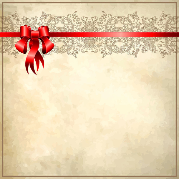 Holiday background with red ribbon on old paper - Vettoriali, immagini