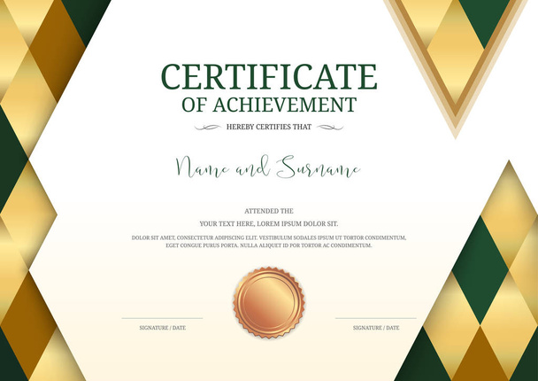 Modello di certificato di lusso con elegante cornice di confine, design del diploma per la laurea o il completamento - Vettoriali, immagini