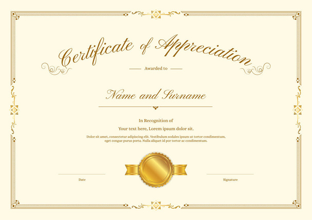 Luxury certificate template with elegant border frame, Diploma design for graduation or completion - Vector, Image