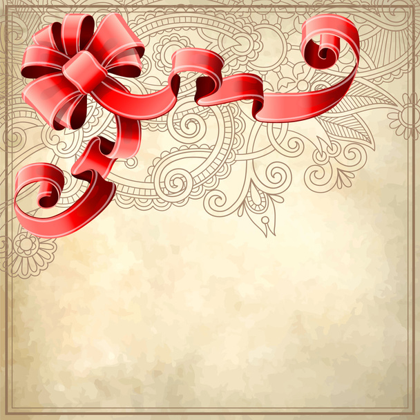 Holiday background with red ribbon and floral pattern, EPS10 - Vektor, Bild