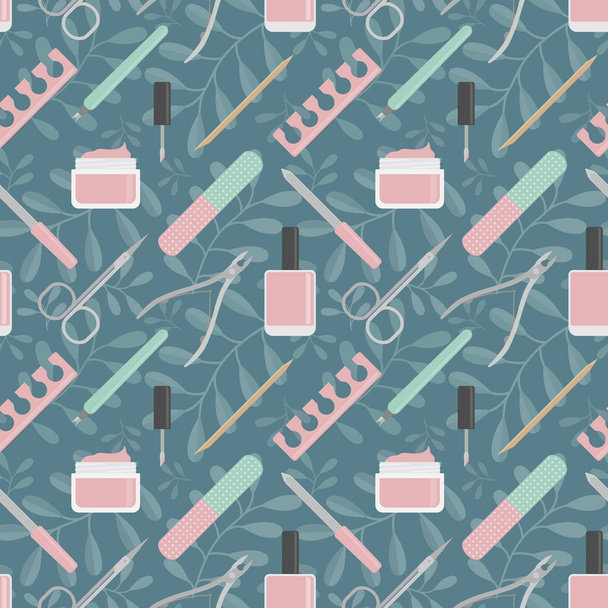 Seamless vector pattern cosmetics and manicure. Flat style, ultraviolet color. - Διάνυσμα, εικόνα