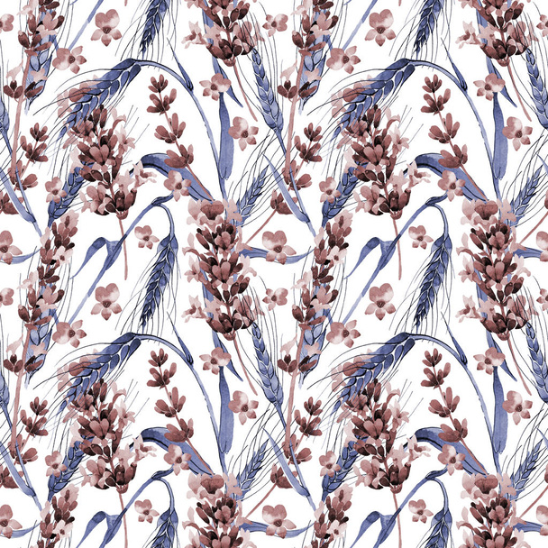 Wildflower spica pattern in a watercolor style. - Foto, imagen