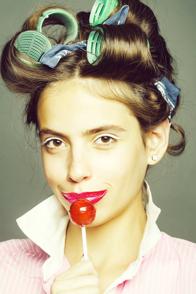 pretty sexy girl with lollipop - Фото, изображение