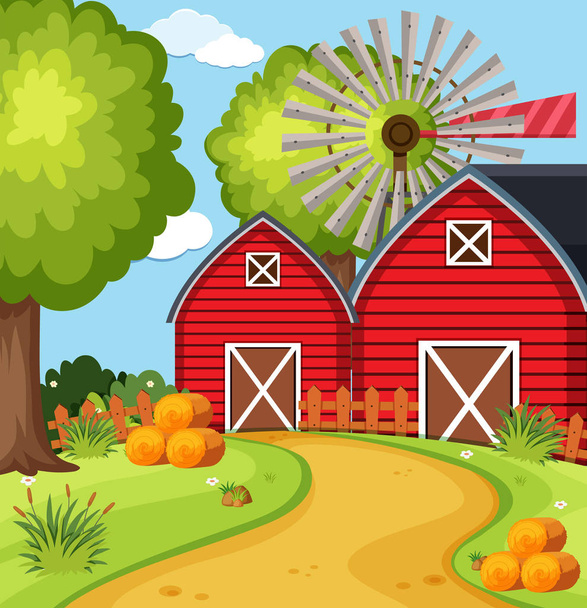 Big barns in the farmyard - Vector, Image