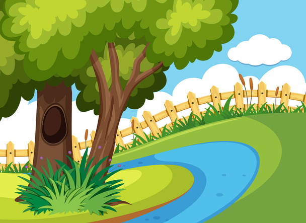 Park with green trees and river - Vector, Image