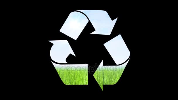 Recyklační symbol animace izolované na černém pozadí - Záběry, video