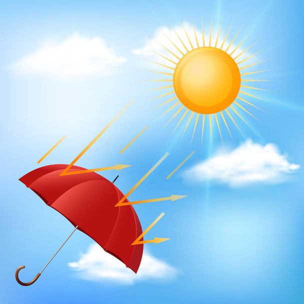 Paraguas rojo y sol caliente
 - Vector, Imagen