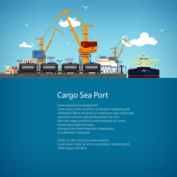Unloading Oil from the Tanker and Text - Vector, Image