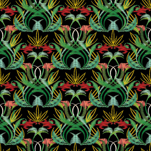 刺繍カラフルな花柄シームレス パターン。タペストリー花 - ベクター画像