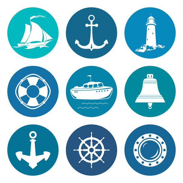 Kerek tengeri utazási ikonok - Vektor, kép