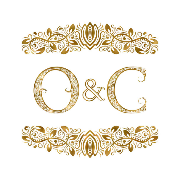 O e C iniciais vintage símbolo do logotipo. As letras são cercadas por elementos ornamentais. Monograma de casamento ou parceiros de negócios em estilo real
. - Vetor, Imagem
