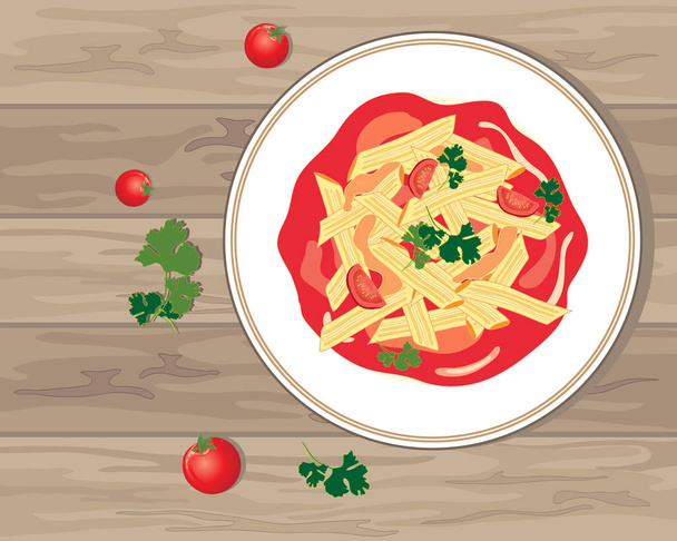 penne pasta on a wooden background - Vector, Image