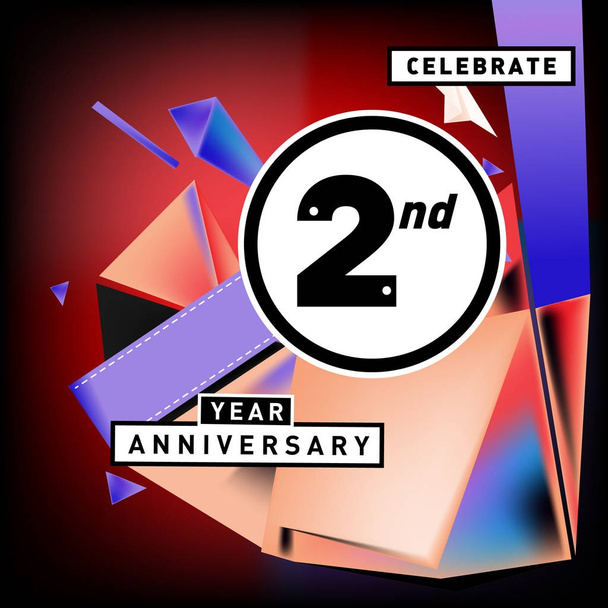 2. Jahrestagskarte mit buntem Hintergrund. zwei Jahre Geburtstag Logo auf geometrischen bunten Hintergrund. - Vektor, Bild