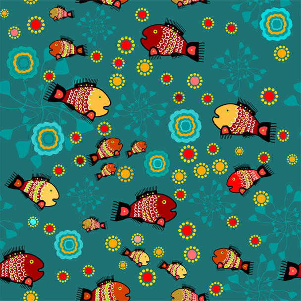 Vector folk background with fishes. - Vektor, Bild