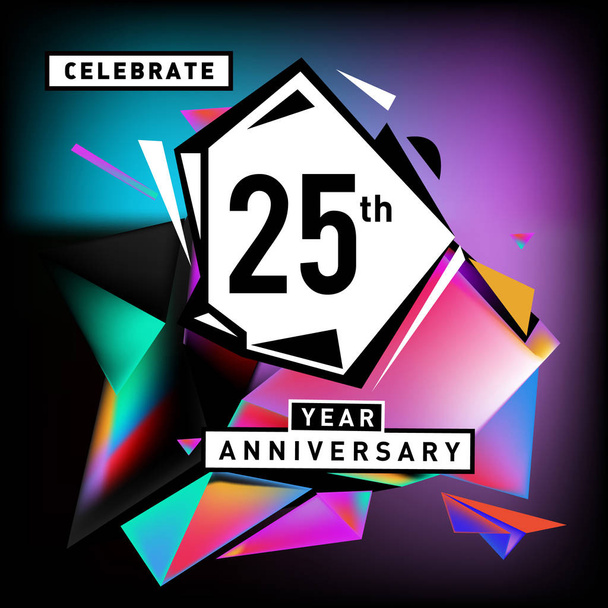 Carte du 25e anniversaire avec fond coloré. logo anniversaire sur fond géométrique coloré
. - Vecteur, image