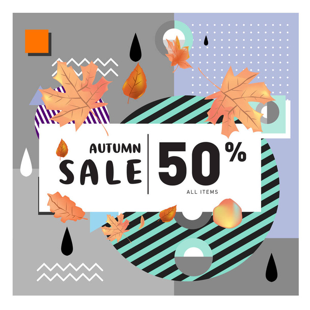 Vektor őszi eladási poszter sablon betűkkel. Fényes őszi levelek. prospektus, kártya, címke, banner design. Fényes kereskedelmi háttér tervezés. Őszi eladás 50% - Vektor, kép