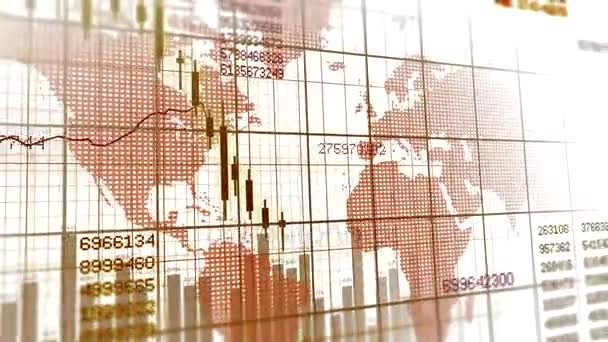Handel wisselkoersen met in bruine digitale animatie van aandelenmarkt investeringen winsten weergegeven op witte achtergrond - Video