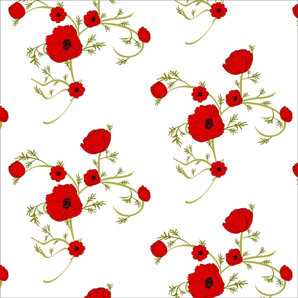Delicato sfondo floreale con papaveri rossi. Modelli per tessuti. Senza cuciture
 - Vettoriali, immagini