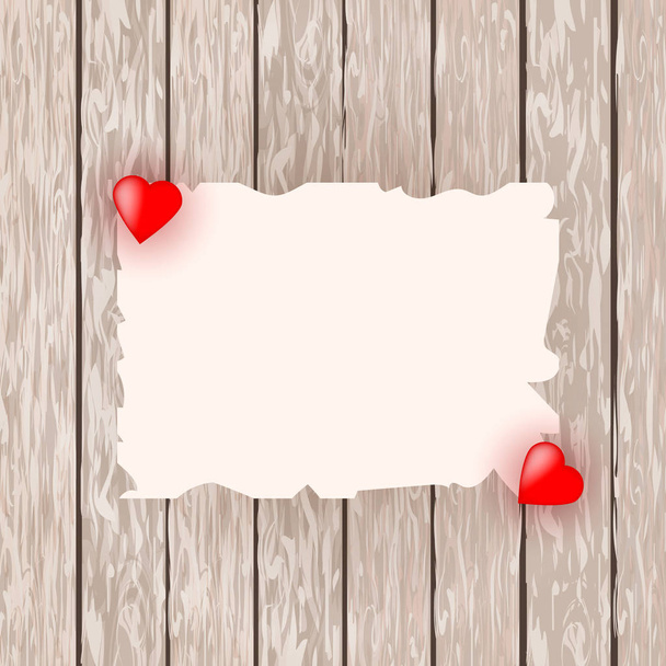 Valentine day wood background with hearts, top view - ベクター画像