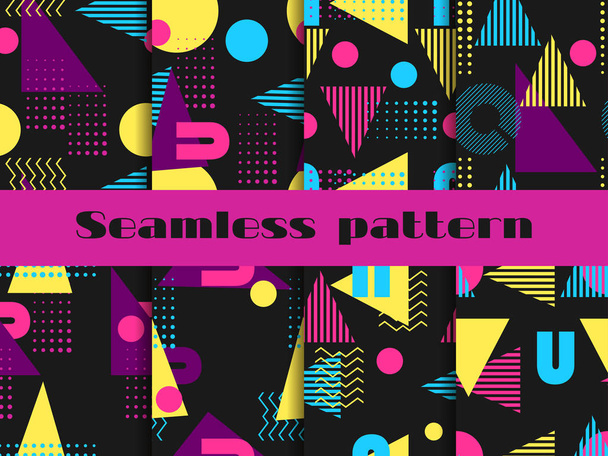 Conjunto de patrones sin costuras de Memphis. Elementos geométricos memphis en el estilo de los años 80. Ilustración vectorial
 - Vector, imagen