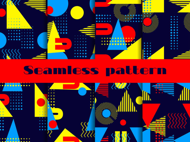 Memphis seamless pattern set. Geometric elements memphis in the style of 80's. Vector illustration - Vector, Image