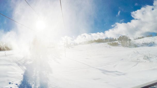 POV point of view. Open air ski lift. - Photo, Image