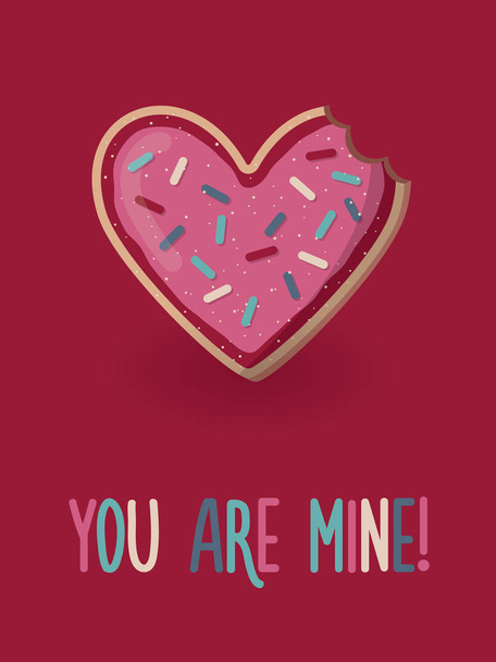 Love card with heart shape bitten cookie - Vector, Imagen