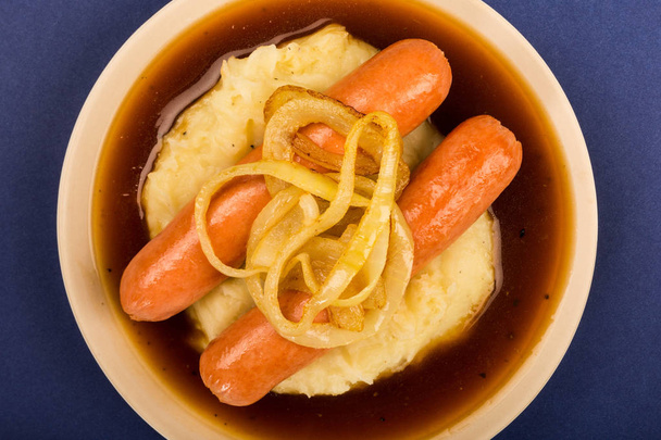 Scandiinavian or Norwegian Sausage and Mashed Potatoes With Gravy - Photo, Image