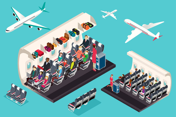 Isometric View of the Interior of an Airplane Illustration - Vector, Image