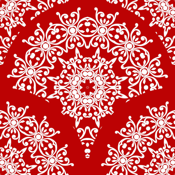 Seamless oriental ornament on red background. Can be used as a pattern for textiles, a background for the Veb design, in print. - Vektor, obrázek