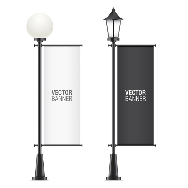Set of vector lamposts with advertising flags. - Vector, Image