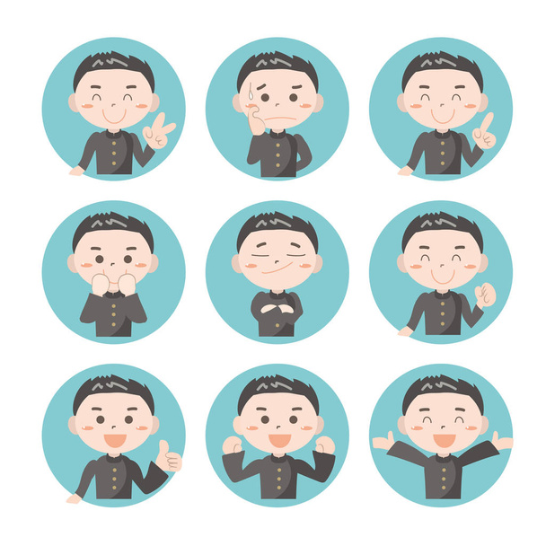 Emoji ikony set - Boys student - Vektor, obrázek
