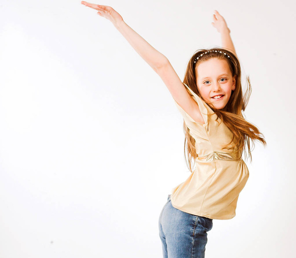 girl jumps on a white background - Foto, immagini