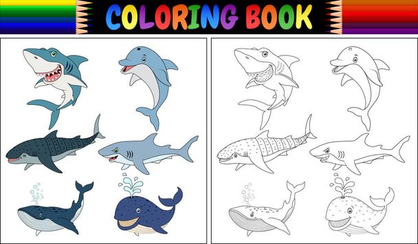 Vector illustration of Coloring book with sea animals collection - Vector, Image