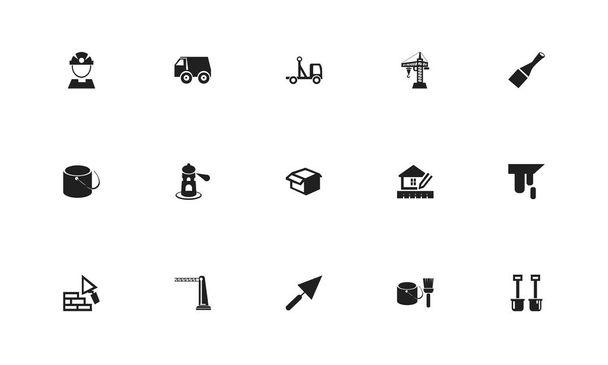 Ensemble de 15 icônes de construction modifiables. Comprend des symboles tels que des outils, camion, ouvrier et plus. Peut être utilisé pour la conception web, mobile, UI et infographique
. - Vecteur, image