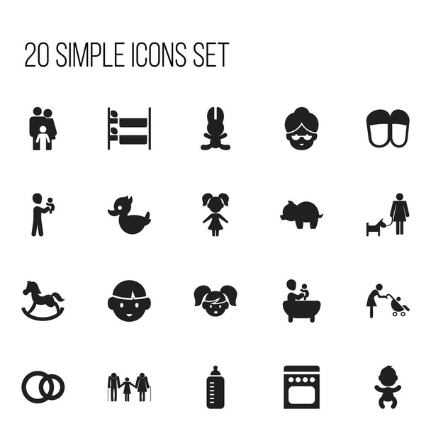 Készlet 20 szerkeszthető emberek ikonok. Fürdőjáték, nagymama, póni szimbólumokat tartalmaz. Lehet használni a web, mobil, Ui és infographic design. - Vektor, kép
