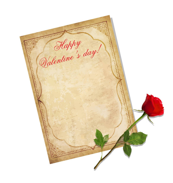 Открытки на день Святого Валентина. Старая серая бумага и красный элегантный р
 - Вектор,изображение