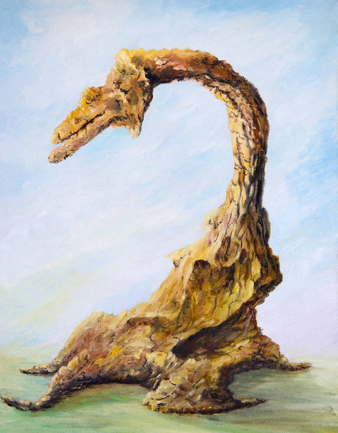 Painting. The wooden snag in the form of a dinosaur - Foto, Bild