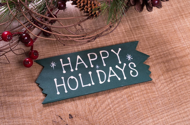Save Download Preview happy Holiday written on wooden background - Photo, Image