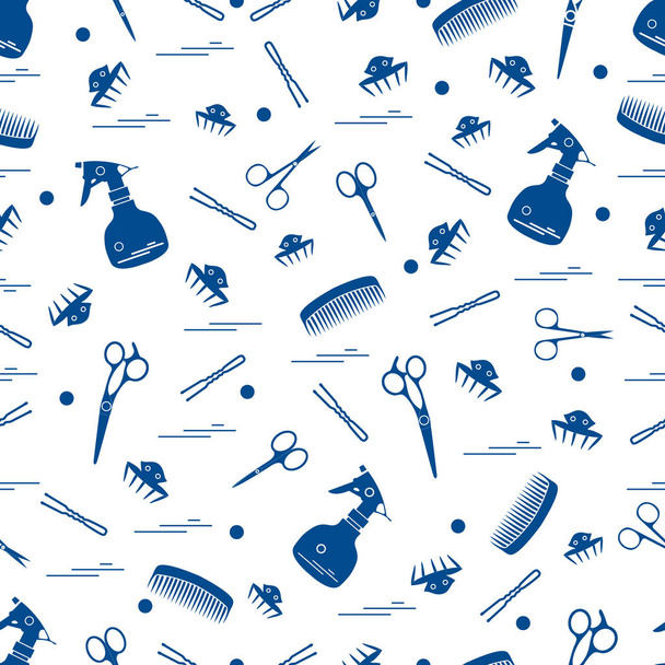 Cute pattern of scissors, combs, hairclip, hairpins and sprayer. - Vektor, Bild