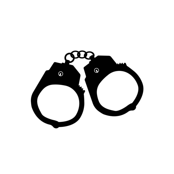 Black silhouette of handcuff on white background. Police manacles for arrest. Steel brasletes - Vector, Image