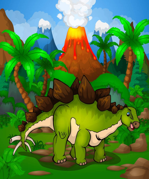 Lindo estegosaurio de dibujos animados. Ilustración vectorial de un dinosaurio de dibujos animados
 - Vector, Imagen