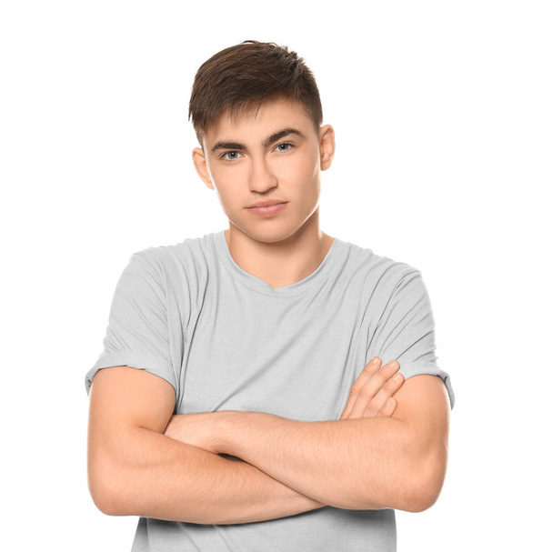 Portrait of trendy teenage boy on white background - Zdjęcie, obraz