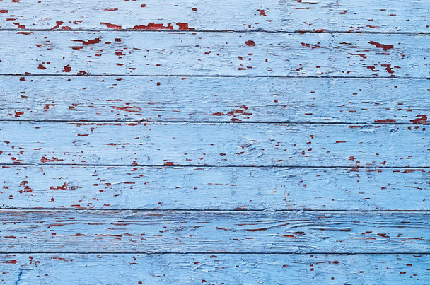 Cracked weathered blue shabby chic painted wooden board texture, front view - Photo, Image
