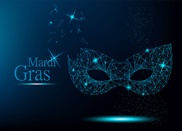 Mardi Gras μπλε πολυγωνικό Καρναβάλι μάσκα  - Διάνυσμα, εικόνα