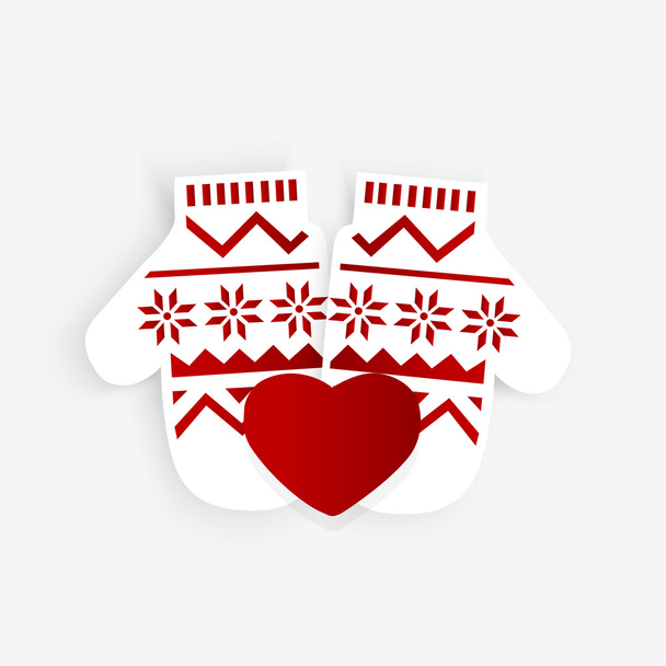 Vector illustration of mittens with red heart. - Vector, Image