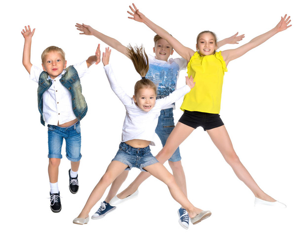 Collage, happy children jump - Fotó, kép