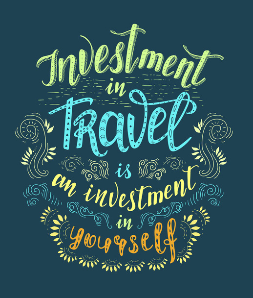 Travel. Vector hand drawn illustration for t-shirt print or poster with hand-lettering quote. - Vettoriali, immagini